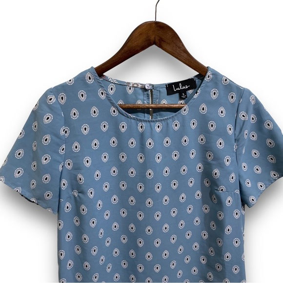 Lulus‎ Women's Secret Paradise Blue Print Shift Dress Size Small 18 x 32 - Picture 4 of 5